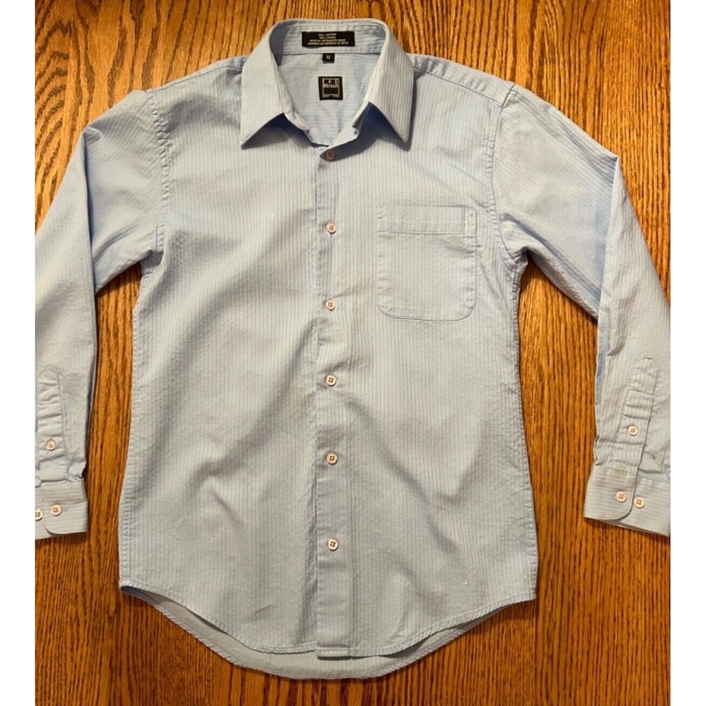 IKE BEHAR Boys Dress Shirt Size 12 Light Blue Button Front Long Sleeve Cotton